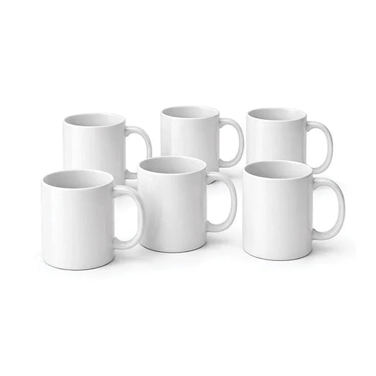Zestaw 6 białych kubków do sublimacji – kubki ceramiczne 330 ml
